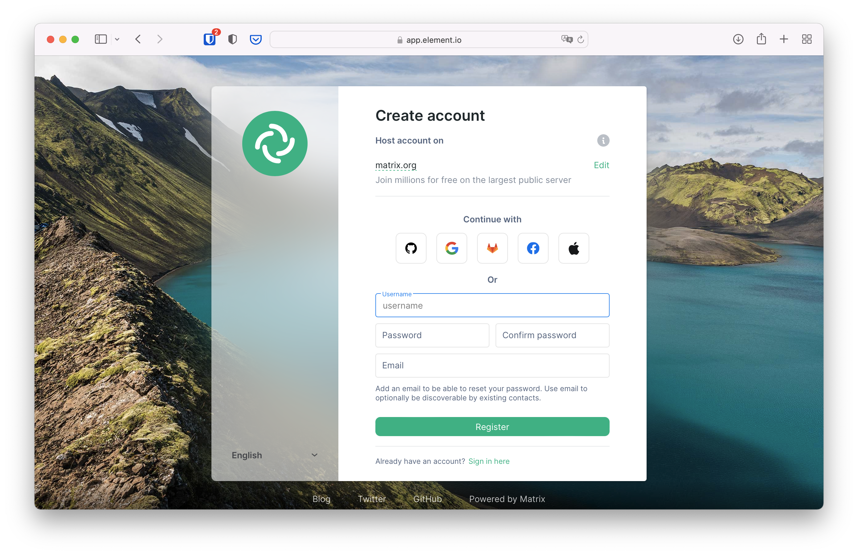 app.element.io 的登录页